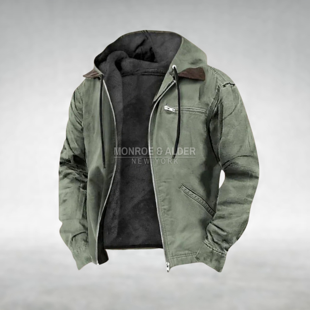 Dawson casual hooded jacket in sage green, front view