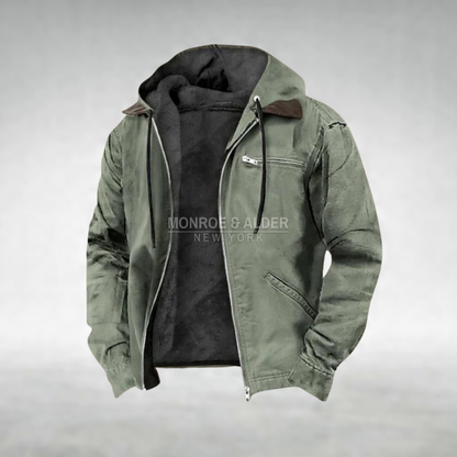 Dawson casual hooded jacket in sage green, front view
