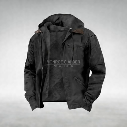 Dawson casual hooded jacket in black, front view