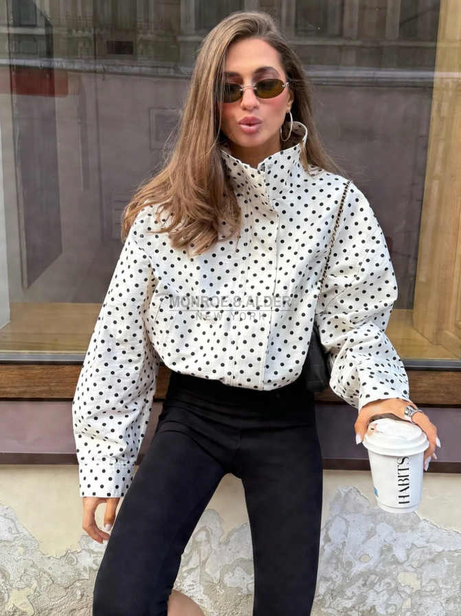 Edna polka dot jacket in white, front view