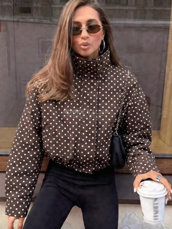 Edna polka dot jacket in brown, front view