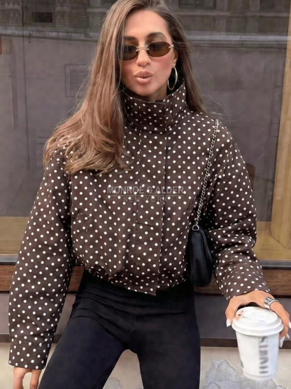 Edna polka dot jacket in brown, front view