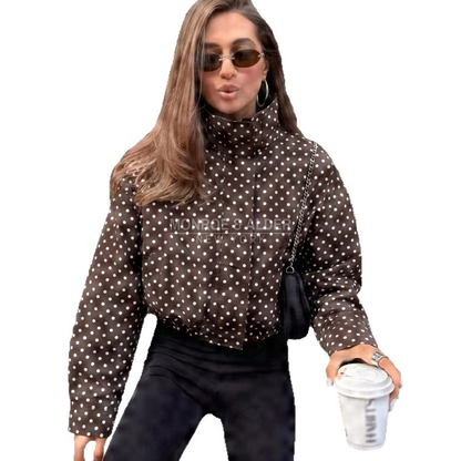 Edna polka dot jacket in brown, full silhouette