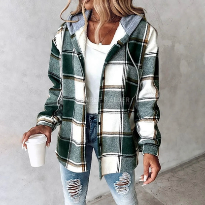 Ellen lined hooded overshirt in green plaid