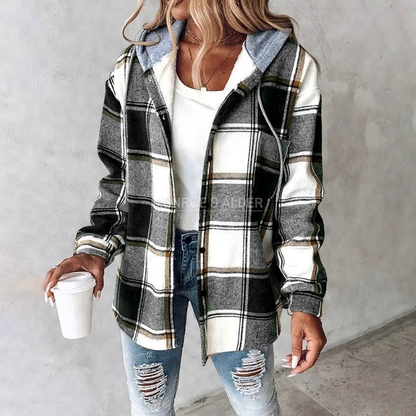 Ellen lined hooded overshirt in black plaid
