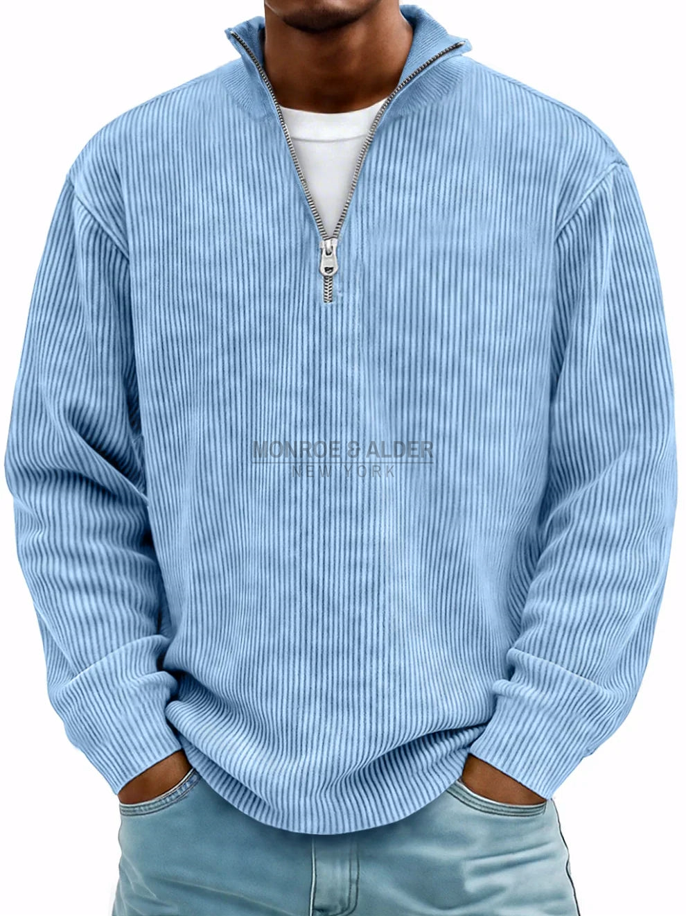 Grant ribbed zip-neck sweater in light blue