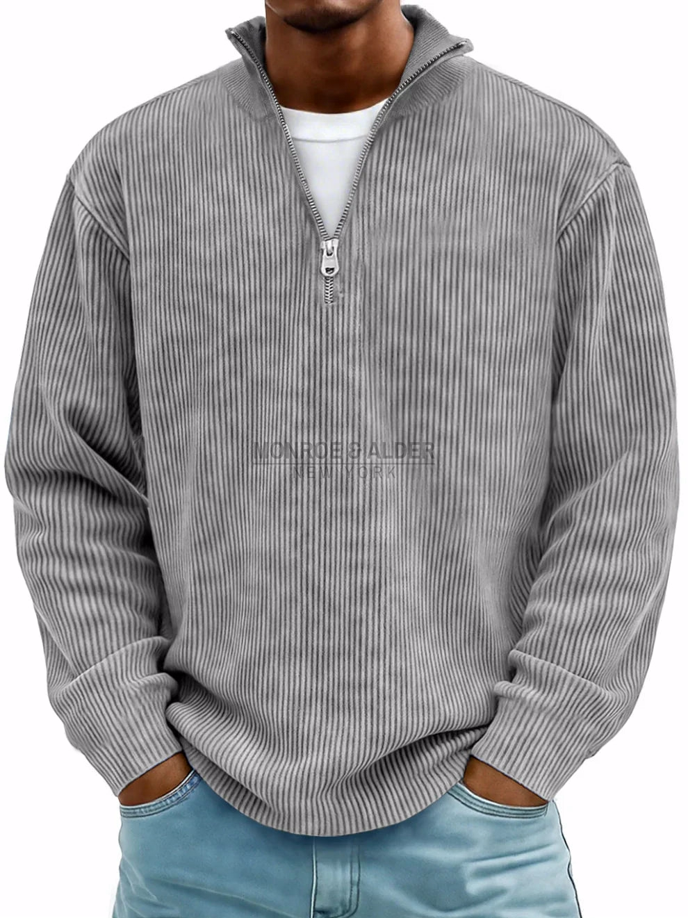 Grant ribbed zip-neck sweater in gray