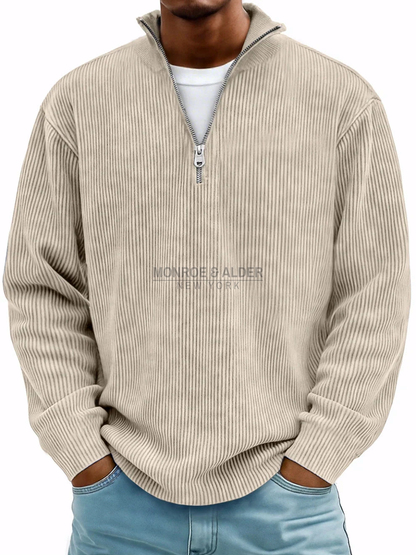 Grant ribbed zip-neck sweater in beige