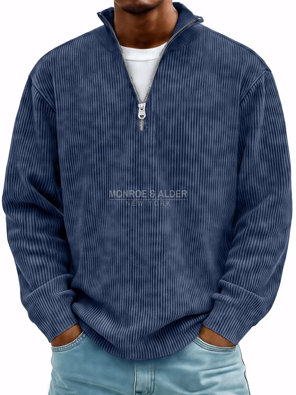 Grant ribbed zip-neck sweater in navy