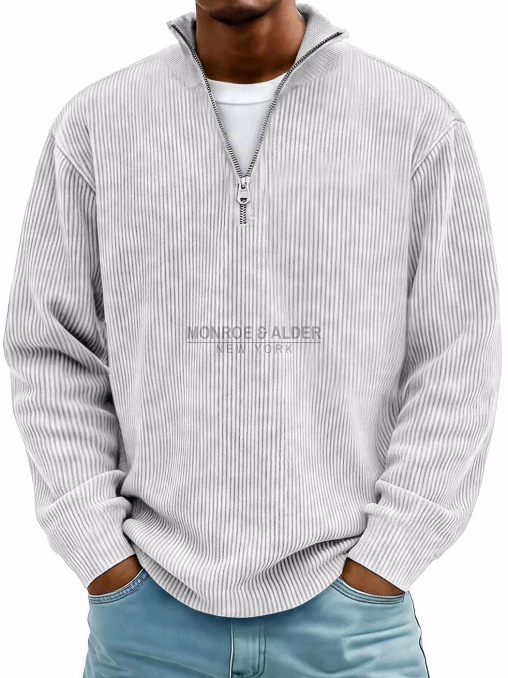 Grant ribbed zip-neck sweater in white