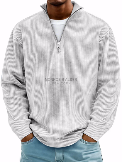 Grant ribbed zip-neck sweater in white