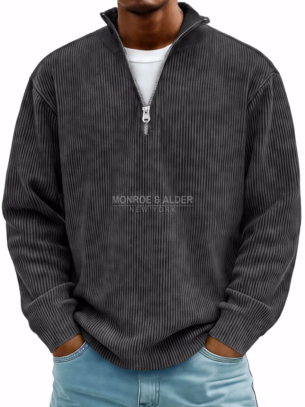 Grant ribbed zip-neck sweater in black
