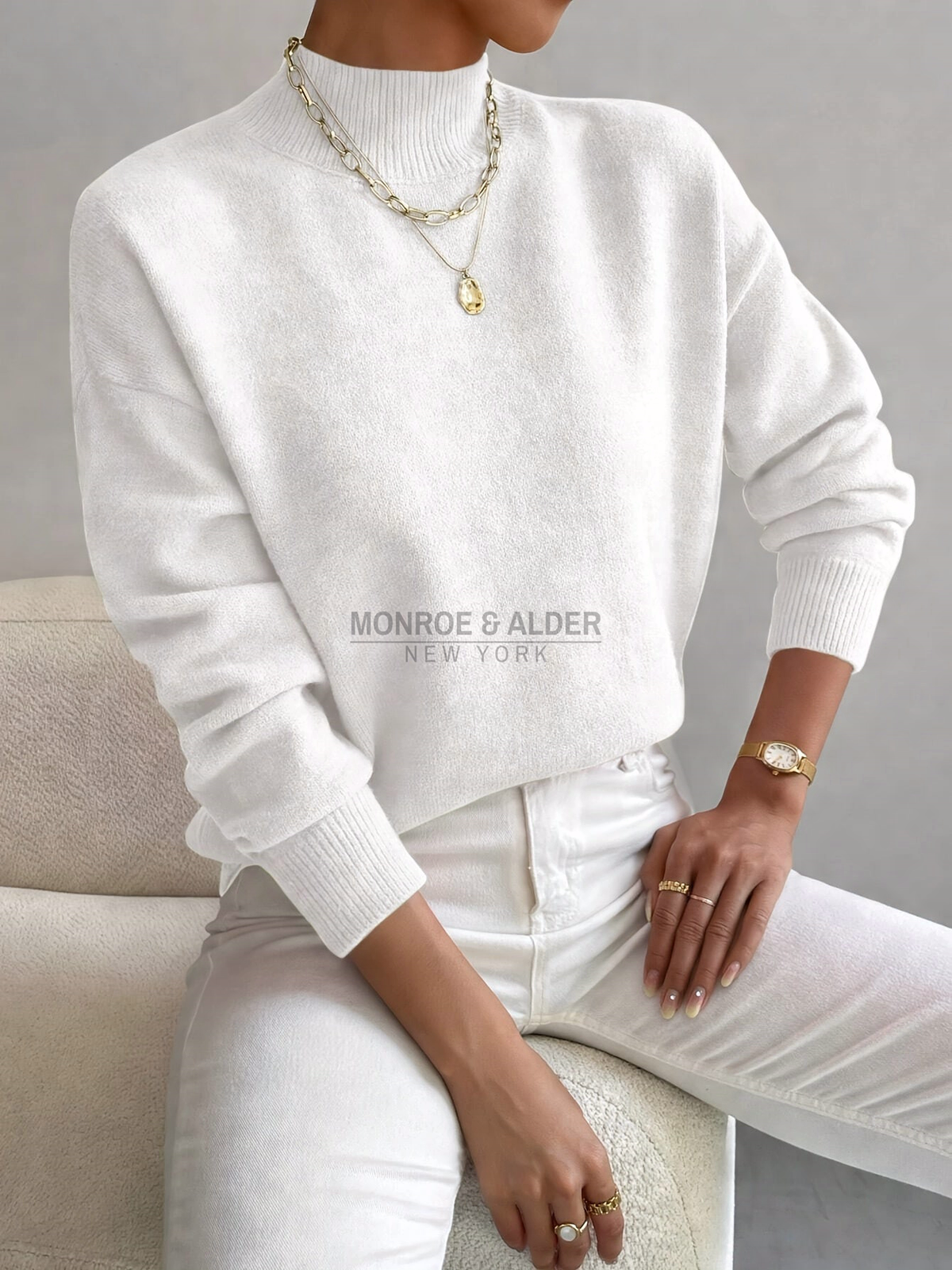 Helena soft mock neck sweater in white