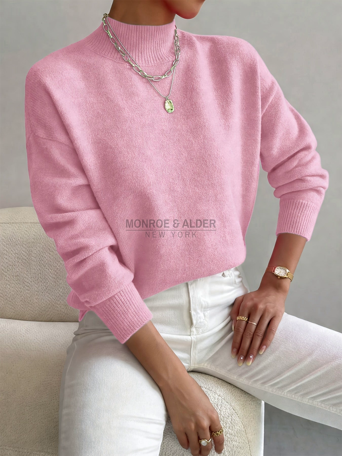 Helena soft mock neck sweater in light pink