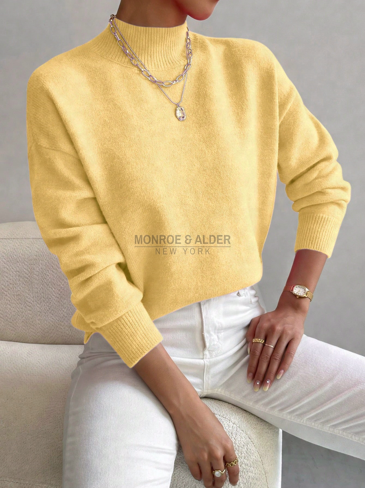 Helena soft mock neck sweater in yellow