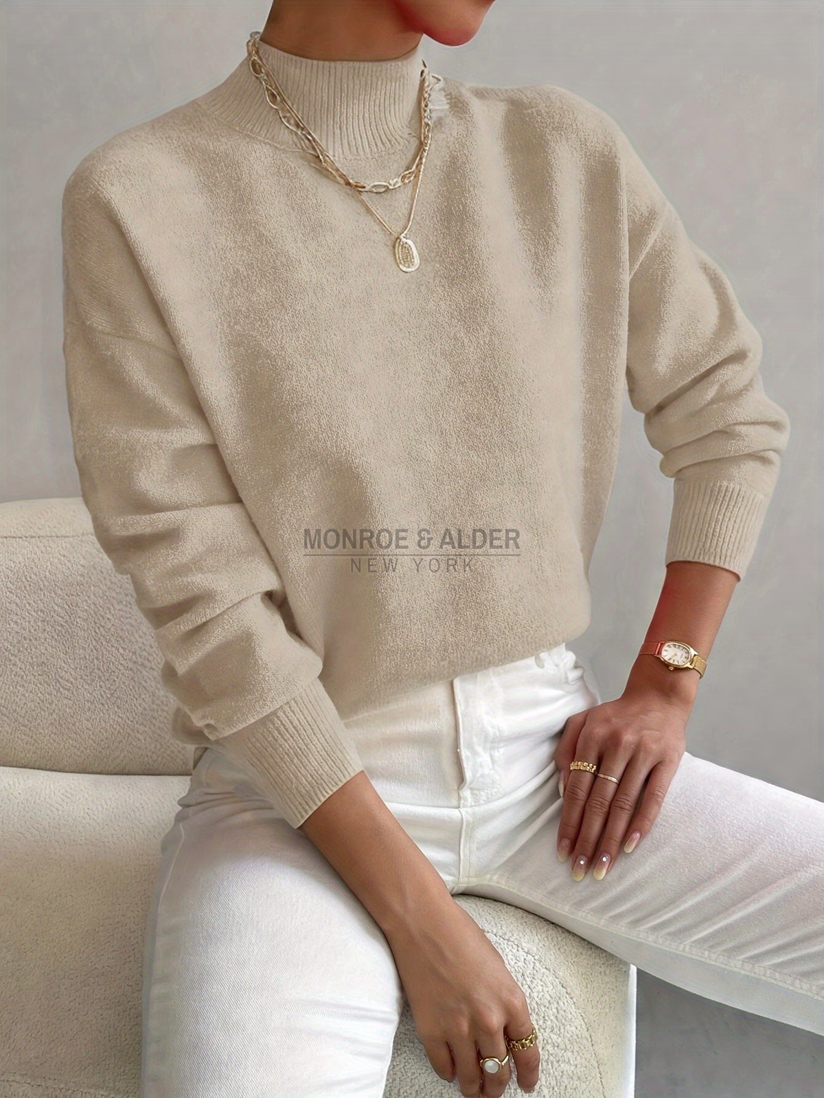 Helena soft mock neck sweater in beige