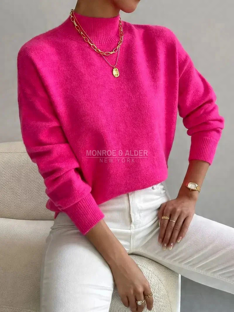 Helena soft mock neck sweater in fuchsia
