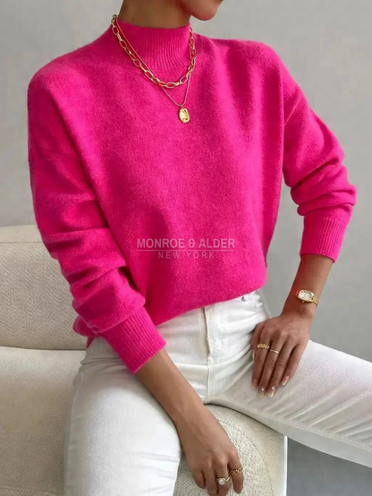 Helena soft mock neck sweater in fuchsia