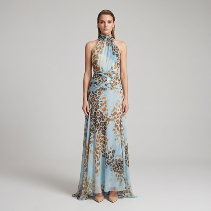 Harlow leopard halter maxi dress, front view