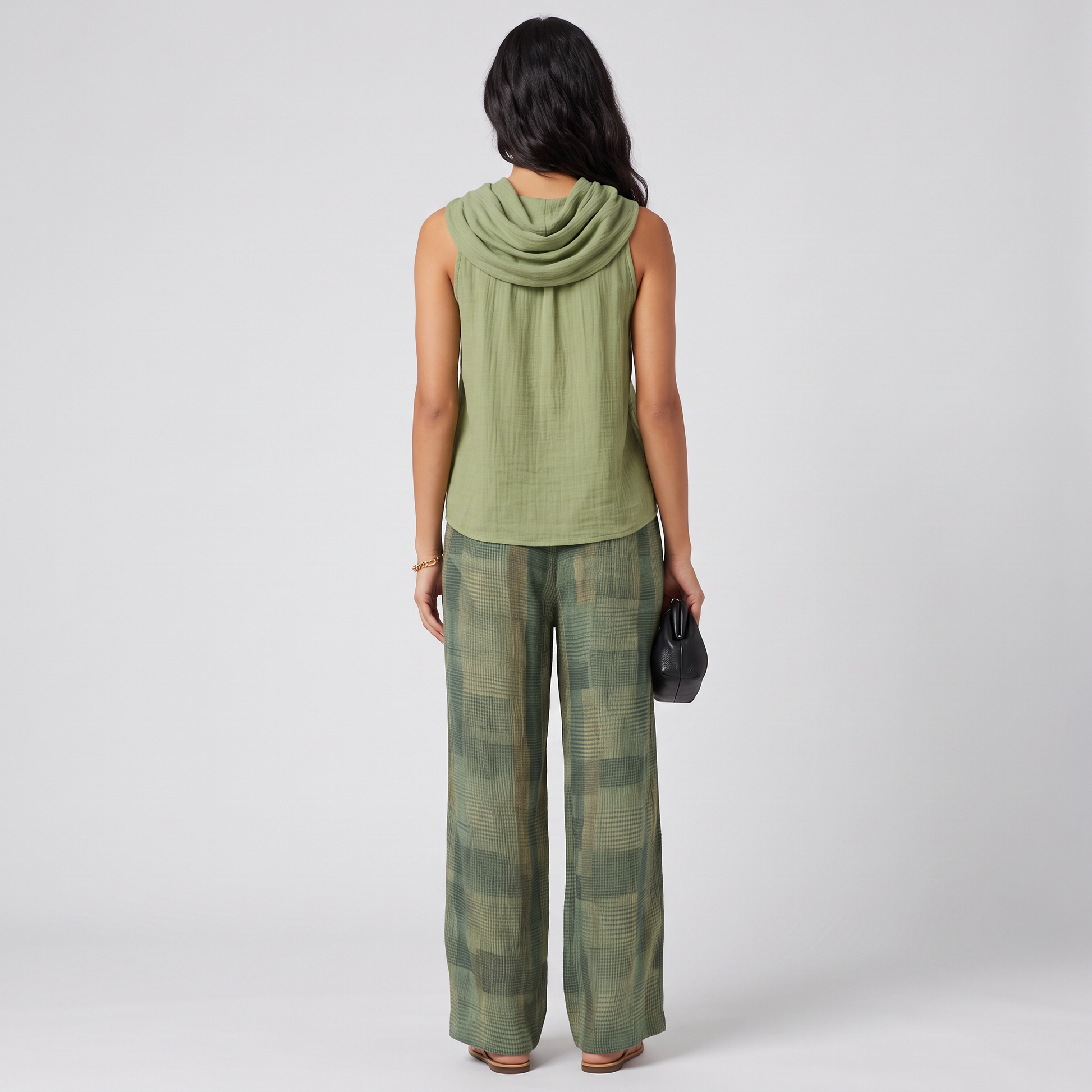 Back view of the Iris set showing the draped cowl at the back of the neckline