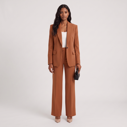 Marlene matching two-piece set in brown, full look