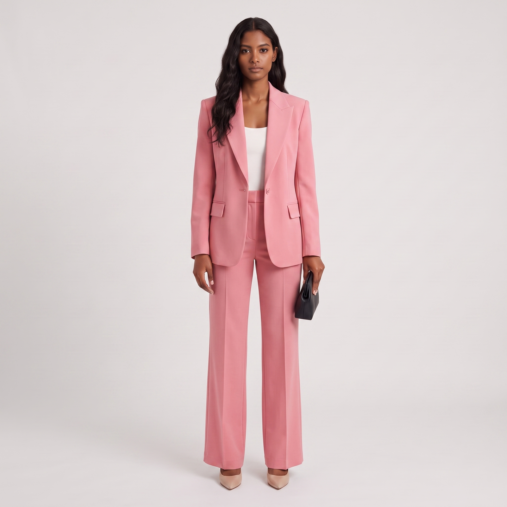 Marlene matching two-piece set in pink, tailored blazer and trousers