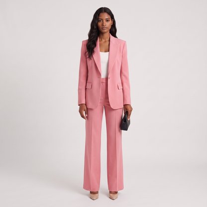 Marlene matching two-piece set in pink, tailored blazer and trousers