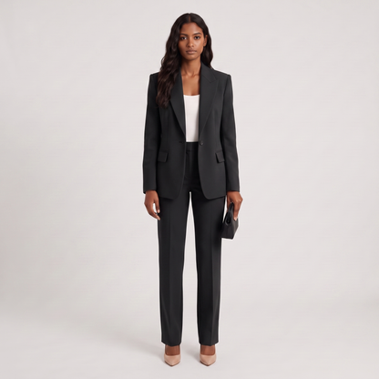 Marlene matching two-piece set in black, composed straight-leg line