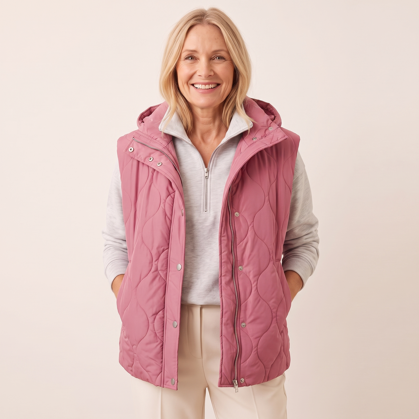 Ramona quilted hooded puffer vest in rose pink