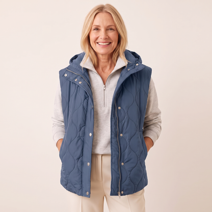 Ramona quilted hooded puffer vest in slate blue