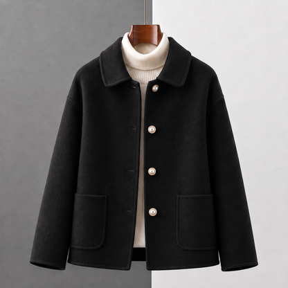 Myrna cashmere crop coat in Black on a hanger, front view