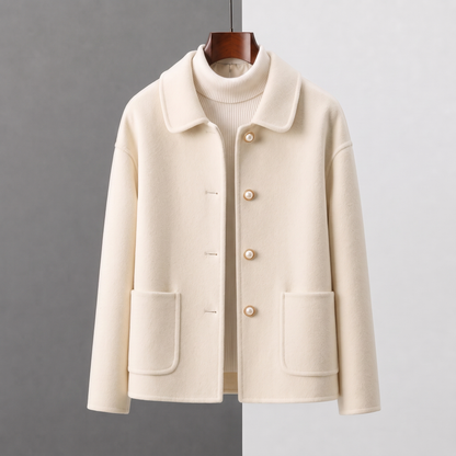 Myrna cashmere crop coat in Ivory on a hanger, front view