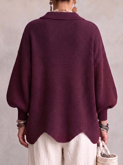 Lavinia cardigan in burgundy, back view showing the lantern sleeves