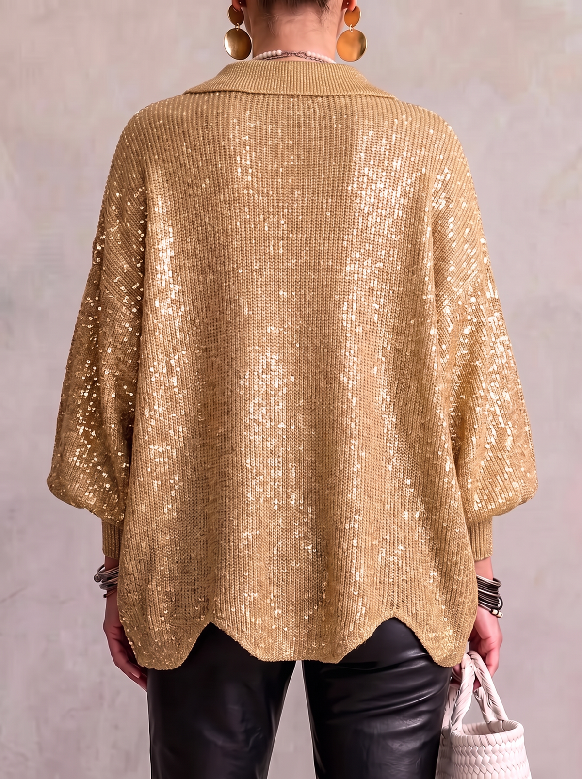 Lavinia sequin cardigan in gold, back view