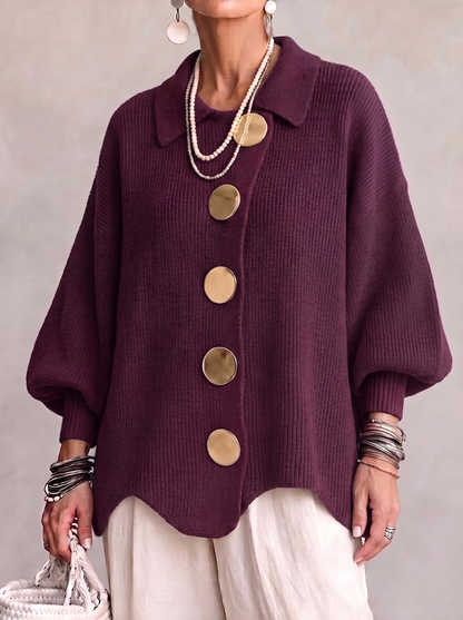 Lavinia oversized collared cardigan in burgundy, front view