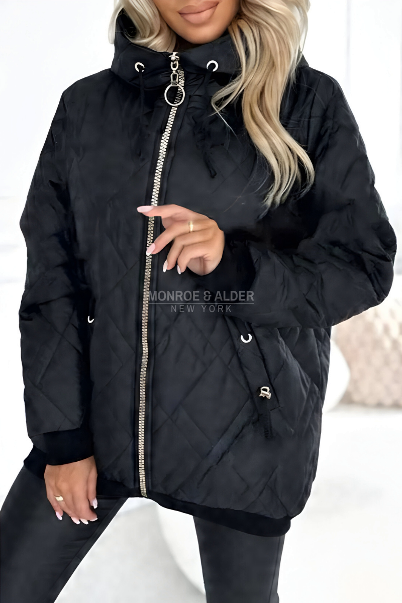 Ida quilted puffer jacket in black, front view