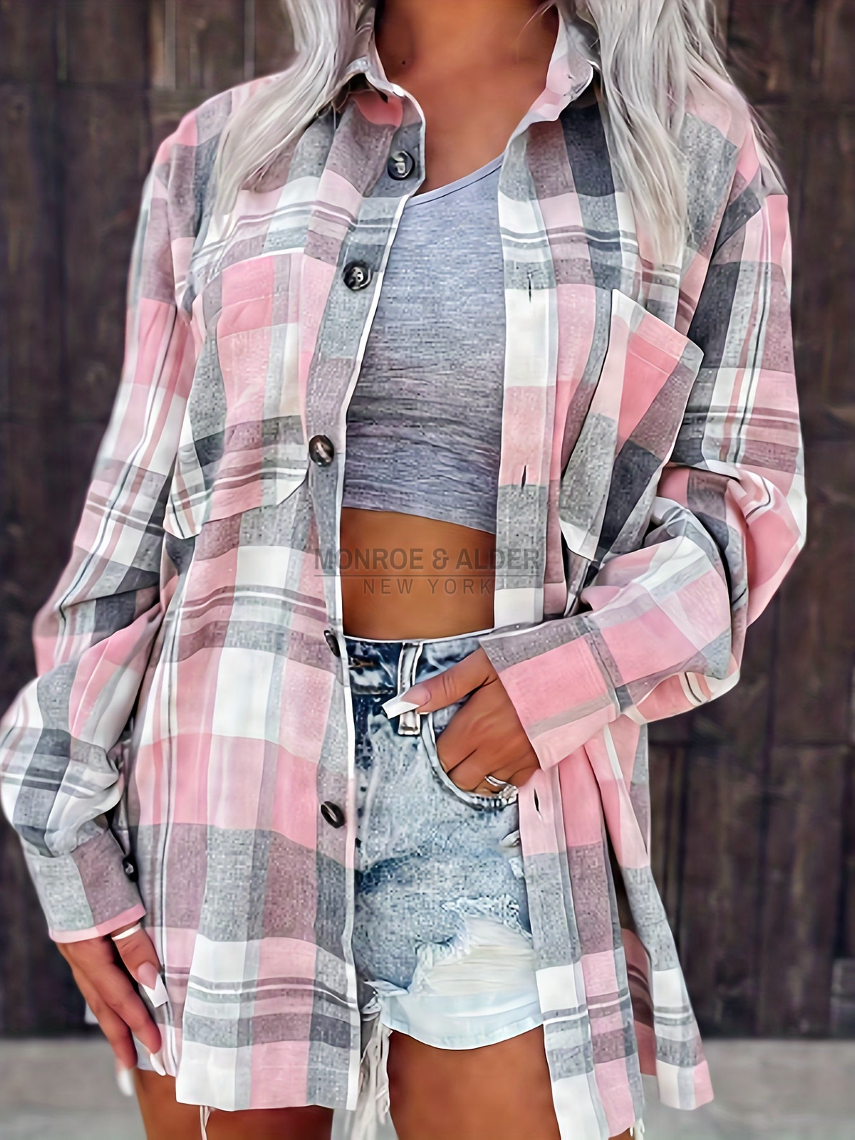 Janet plaid shirt in Pink, front view