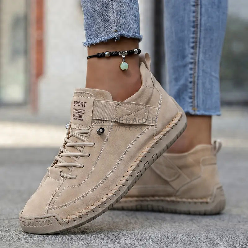 Lena comfort sneaker in Beige, side view on foot
