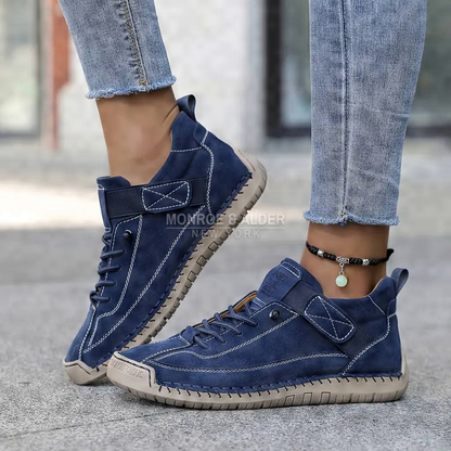 Lena comfort sneaker in Blue, worn with cropped jeans