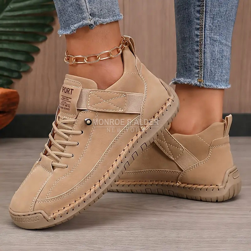 Lena comfort sneaker in Tan, side view on foot