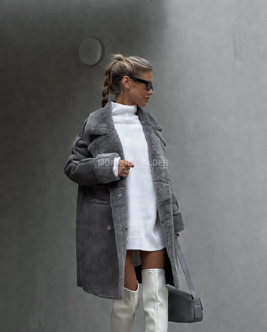 Lenora coat in gray, side view