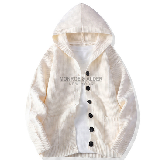Lowell hooded cardigan in Ivory, front view
