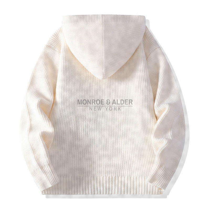 Lowell hooded cardigan in Ivory, back view with the hood