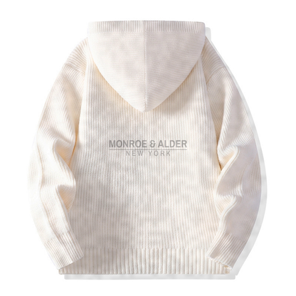 Lowell hooded cardigan in Ivory, back view with the hood