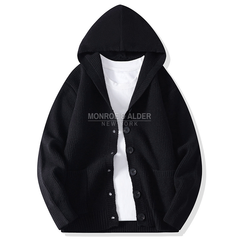 Lowell hooded cardigan in Black, front view