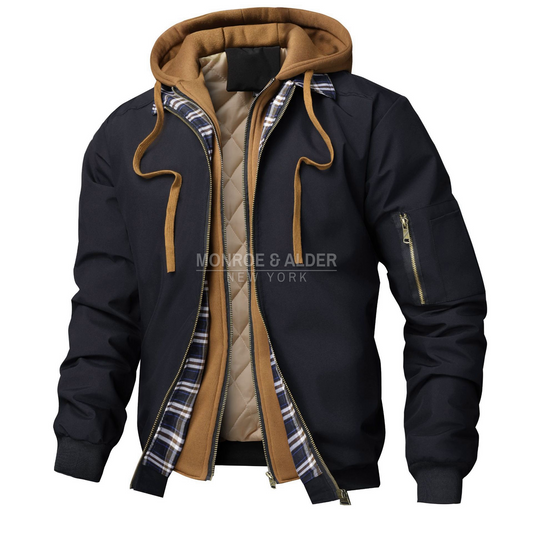 The Madison layered hooded bomber in black