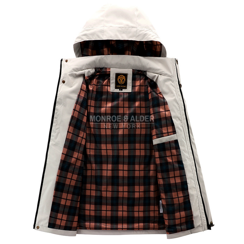 Manhattan jacket opened to show the plaid lining