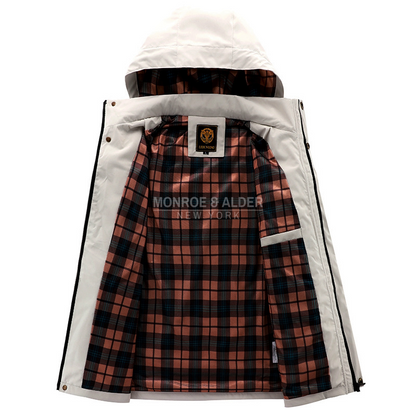 Manhattan jacket opened to show the plaid lining