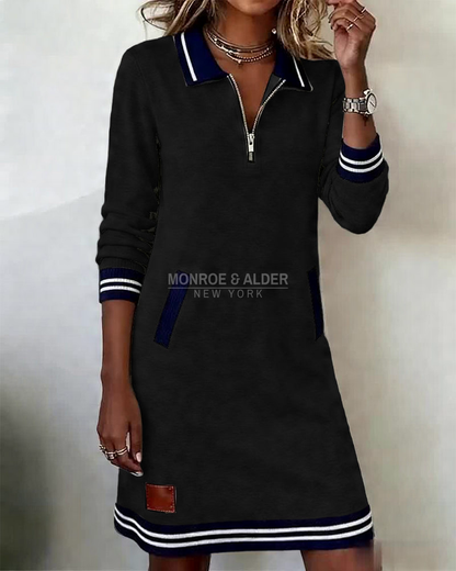 Marietta long sleeve zip dress in black, front view