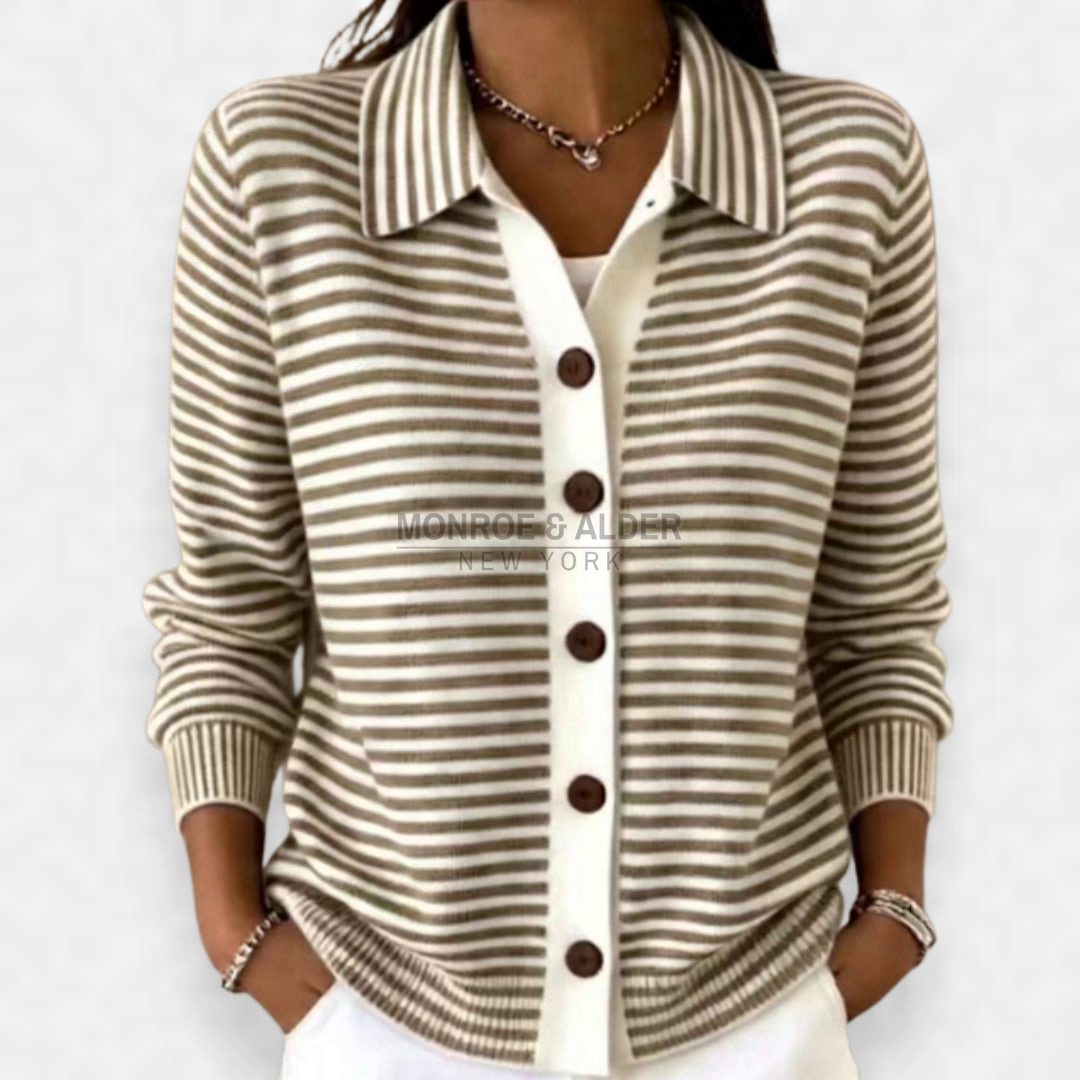 Mavis striped button cardigan in brown